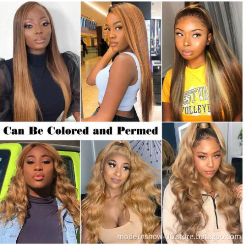 Highlight Straight Lace Front Wig P4/27 Honey Blonde Brown Pre Plucked Brazilian Remy Lace Frontal Human Hair Wigs For Women